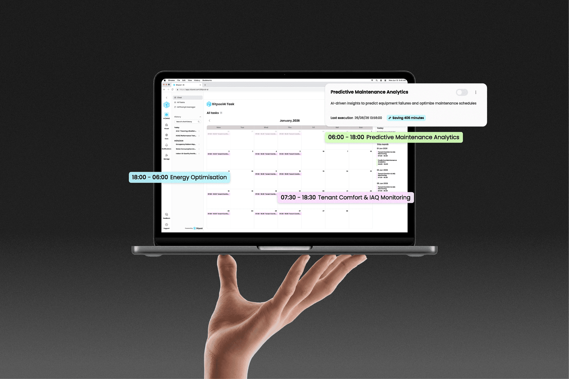 Bitpool task calendar viewed on laptop