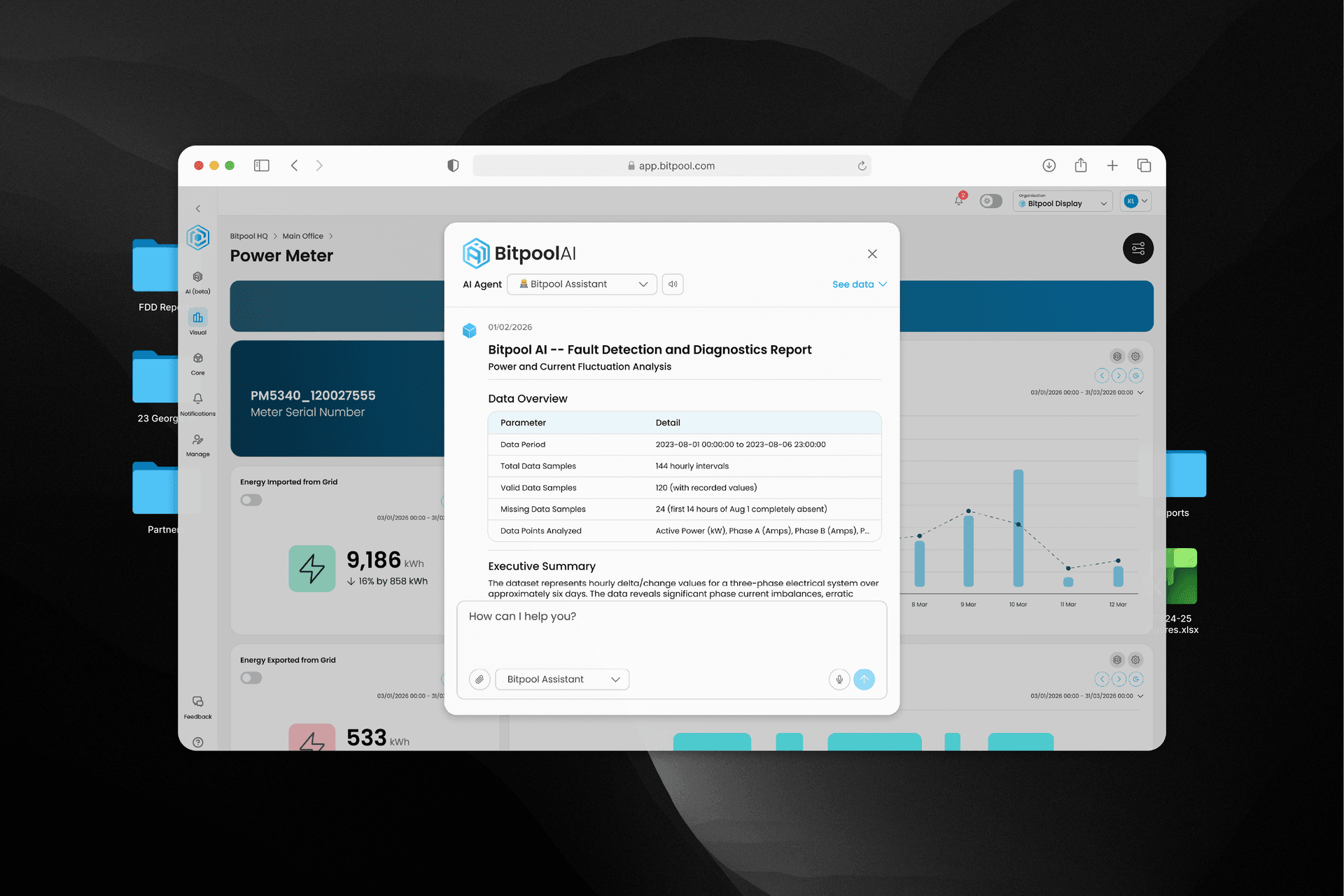 BitpoolAI fault detection and diagnostics report on desktop
